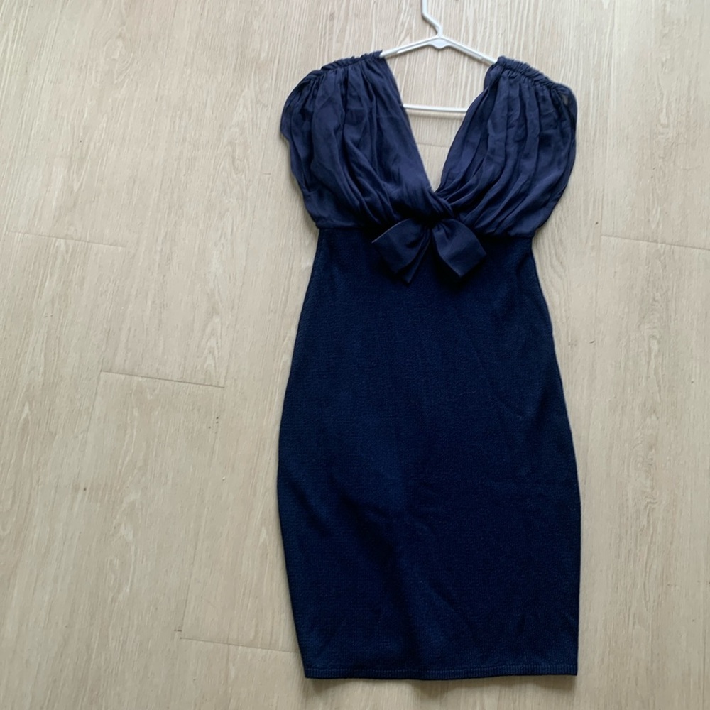 St John wool and sheer dress with bow
